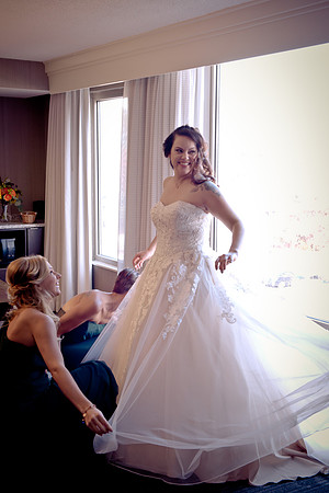 Bride and bridesmaids at a park in fall